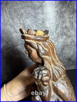 Vintage Hand Carved Wood Statue Virgin Mary Madonna Child Jesus Sculpture 16