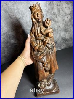 Vintage Hand Carved Wood Statue Virgin Mary Madonna Child Jesus Sculpture 16