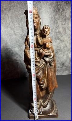 Vintage Hand Carved Wood Statue Virgin Mary Madonna Child Jesus Sculpture 16