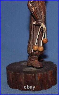 Vintage Hand Carved Wood Statuette Man With Whip
