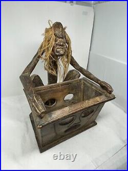 Vintage Hand Carved Wood Tiki Tribal Art Voodoo Man Magazine Rack Sculpture 18