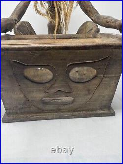 Vintage Hand Carved Wood Tiki Tribal Art Voodoo Man Magazine Rack Sculpture 18