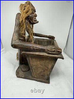 Vintage Hand Carved Wood Tiki Tribal Art Voodoo Man Magazine Rack Sculpture 18