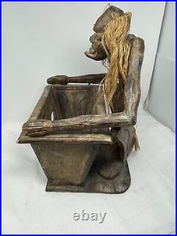 Vintage Hand Carved Wood Tiki Tribal Art Voodoo Man Magazine Rack Sculpture 18