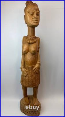 Vintage Hand Carved Wood Tribal Woman Statue African Style Sculpture 12 lb