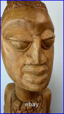 Vintage Hand Carved Wood Tribal Woman Statue African Style Sculpture 12 lb