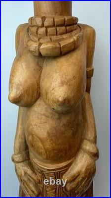 Vintage Hand Carved Wood Tribal Woman Statue African Style Sculpture 12 lb