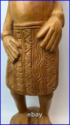 Vintage Hand Carved Wood Tribal Woman Statue African Style Sculpture 12 lb
