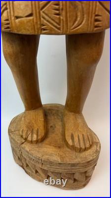 Vintage Hand Carved Wood Tribal Woman Statue African Style Sculpture 12 lb