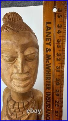 Vintage Hand Carved Wood Tribal Woman Statue African Style Sculpture 12 lb
