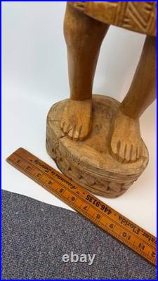 Vintage Hand Carved Wood Tribal Woman Statue African Style Sculpture 12 lb
