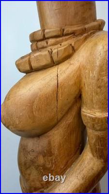 Vintage Hand Carved Wood Tribal Woman Statue African Style Sculpture 12 lb
