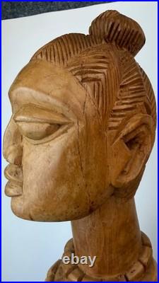 Vintage Hand Carved Wood Tribal Woman Statue African Style Sculpture 12 lb