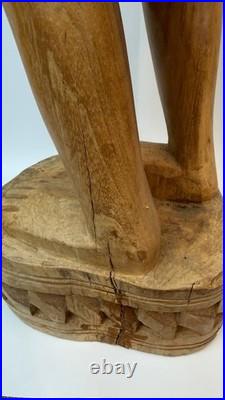 Vintage Hand Carved Wood Tribal Woman Statue African Style Sculpture 12 lb