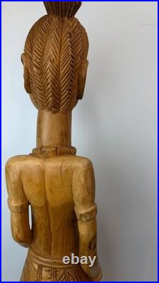 Vintage Hand Carved Wood Tribal Woman Statue African Style Sculpture 12 lb