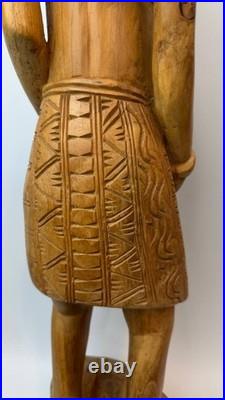 Vintage Hand Carved Wood Tribal Woman Statue African Style Sculpture 12 lb