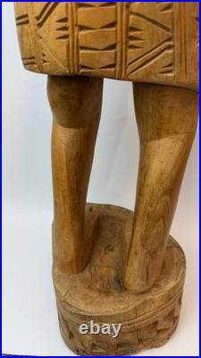 Vintage Hand Carved Wood Tribal Woman Statue African Style Sculpture 12 lb