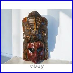Vintage Hand Carved Wood Wall Hanging Mask Cobra on Top Wooden Sculpture Art 15