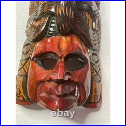Vintage Hand Carved Wood Wall Hanging Mask Cobra on Top Wooden Sculpture Art 15