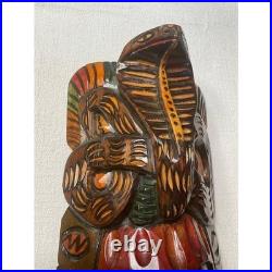 Vintage Hand Carved Wood Wall Hanging Mask Cobra on Top Wooden Sculpture Art 15