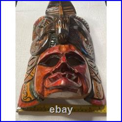Vintage Hand Carved Wood Wall Hanging Mask Cobra on Top Wooden Sculpture Art 15