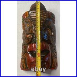 Vintage Hand Carved Wood Wall Hanging Mask Cobra on Top Wooden Sculpture Art 15