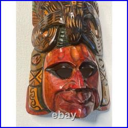 Vintage Hand Carved Wood Wall Hanging Mask Cobra on Top Wooden Sculpture Art 15