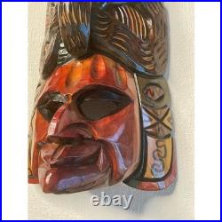 Vintage Hand Carved Wood Wall Hanging Mask Cobra on Top Wooden Sculpture Art 15