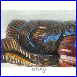 Vintage Hand Carved Wood Wall Hanging Mask Cobra on Top Wooden Sculpture Art 15