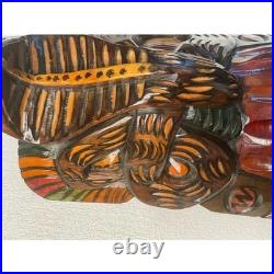Vintage Hand Carved Wood Wall Hanging Mask Cobra on Top Wooden Sculpture Art 15