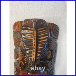 Vintage Hand Carved Wood Wall Hanging Mask Cobra on Top Wooden Sculpture Art 15