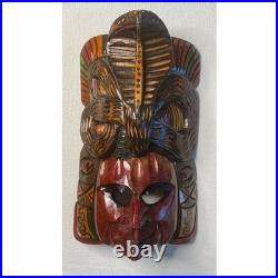 Vintage Hand Carved Wood Wall Hanging Mask Cobra on Top Wooden Sculpture Art 15