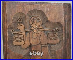 Vintage Hand Carved Wood Wall Hanging Plaque Woman With Folk Dress