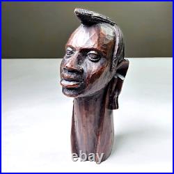 Vintage Hand Carved Wood Woman Sculpture African Art Head Statue Figure Bust 5