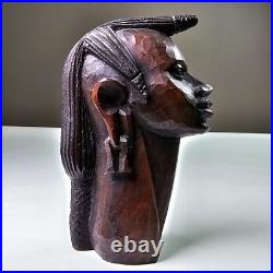 Vintage Hand Carved Wood Woman Sculpture African Art Head Statue Figure Bust 5