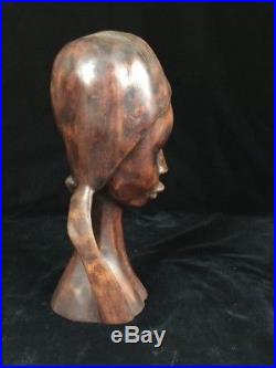 Vintage Hand Carved Wood Young Woman Sculpture African Art Head Statue Bust