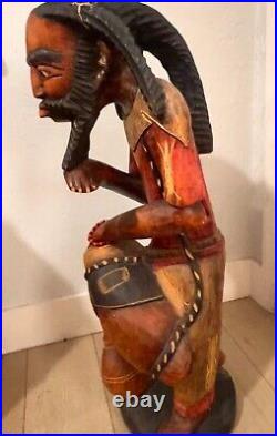 Vintage Hand Carved Wood red Jamaican Man Drummer Sculpture
