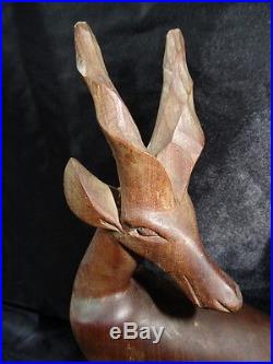 Vintage Hand Carved Wooden Deer Animal Figure Ornament Sculpture