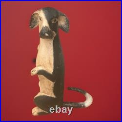 Vintage Hand-Carved Wooden Dog Sculpture Standing Upright Folk Art Figurine