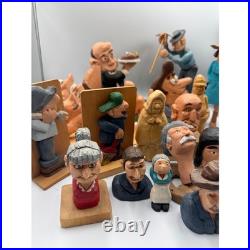 Vintage Hand Carved Wooden Folk Art Figurine Lot Whimsical Character Statues