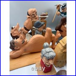 Vintage Hand Carved Wooden Folk Art Figurine Lot Whimsical Character Statues