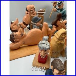 Vintage Hand Carved Wooden Folk Art Figurine Lot Whimsical Character Statues