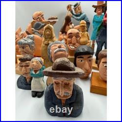 Vintage Hand Carved Wooden Folk Art Figurine Lot Whimsical Character Statues