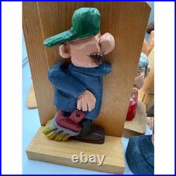 Vintage Hand Carved Wooden Folk Art Figurine Lot Whimsical Character Statues
