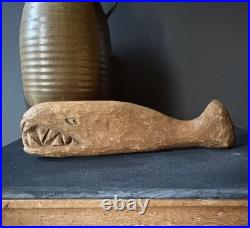 Vintage Hand Carved Wooden Sperm Whale Sculpture Primitive Folk Art Heavy Wood