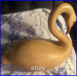 Vintage Hand Carved Wooden Swan Sculpture 11 Inch Tall