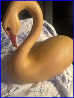 Vintage Hand Carved Wooden Swan Sculpture 11 Inch Tall