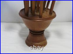 Vintage Hand Carved Wooden Tulip Flower 22 Sculpture Vase MCM Decor