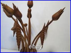 Vintage Hand Carved Wooden Tulip Flower 22 Sculpture Vase MCM Decor