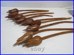 Vintage Hand Carved Wooden Tulip Flower 22 Sculpture Vase MCM Decor